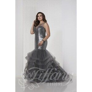 Tiffany Designs Sequin Mermaid Dress 16320 Charcoal